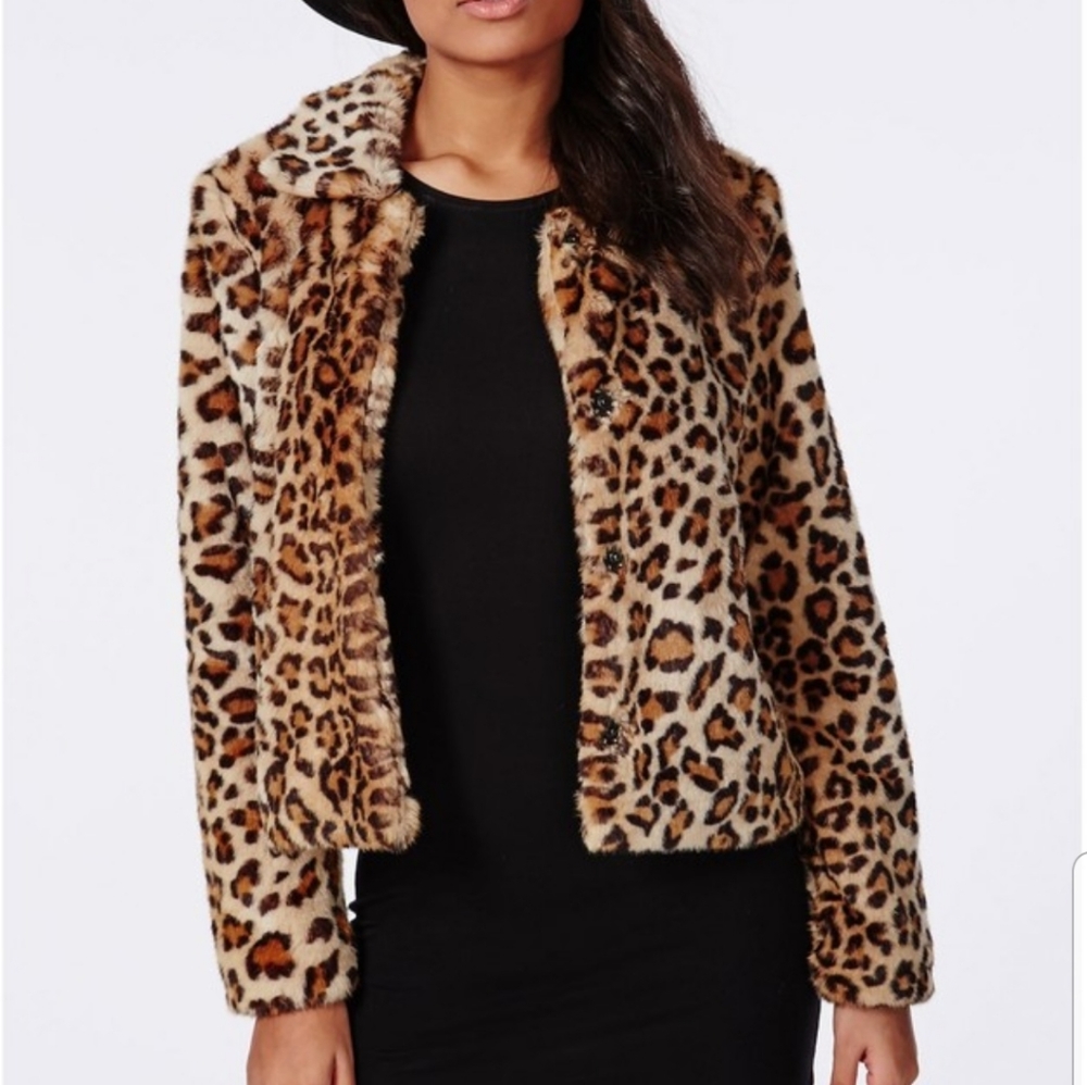 MISSGUIDED fur leopard cropped coat 8